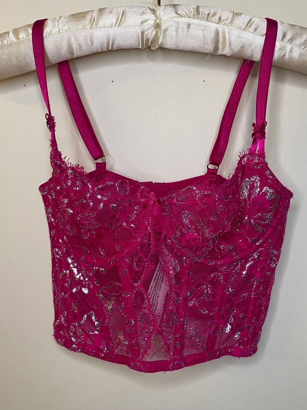 Victoria’s Secret Hot Pink Lace Sequin Bustier Top
